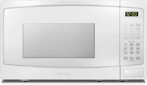 Danby DBMW1120BWW - Microondas para encimera de 1.1 pies cúbicos en blanco, 1000 vatios, microondas de tamaño familiar con puerta de botón