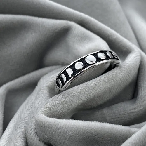 Miniatura 5 de Anillo gótico negro de fase lunar de plata de forma redonda minimalista lindo anillo de acero inoxidable anillos de dedo regalo para mujeres
