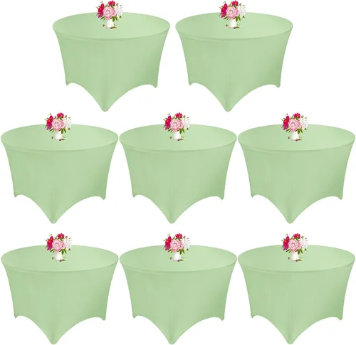 Miniatura 24 de Paquete de 8 Manteles Redondos de Spandex Beige de 5 Pies 60" Cubierta de Mesa Elástica Redonda Mantel de Mesa Redondo Lavable Resistente a Arrugas
