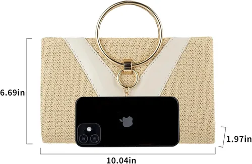 Miniatura 2 de GripIt Bolsos de paja para mujer bolso de playa bohemio tejido con borla para novia bolso de mano para mujer bolso de verano con asa superior
