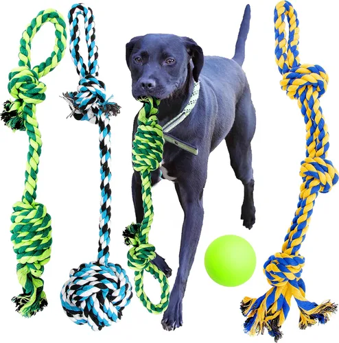 Youngever Juguetes de cuerda para perros, juguetes masticables para cachorros, juguetes para perros medianos a grandes (paquete de 4)