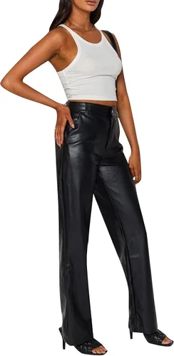 Miniatura 2 de Y2K - Pantalones de piel sintética vintage para mujer, bolsillos de pierna recta