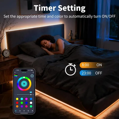 Miniatura 4 de Tira de luces LED, sincronización de música RGB, luces LED que cambian de color con control remoto y control remoto de aplicación inteligente, luces
