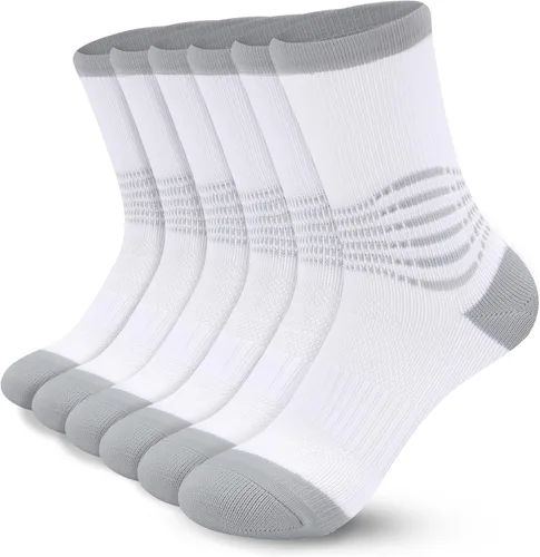 Miniatura 20 de IRAMY Calcetines de compresión tipo crew para mujeres y hombres con soporte de arco del tobillo, alivio de fascitis plantar, 3/6 pares
