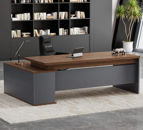 Miniatura 9 de 63" Solid Wood Office Desk, Mid-Century Modern Home Office Computer Desk with Storage Shelf, Large 2-Person Writing Study Table Workstation, Walnut