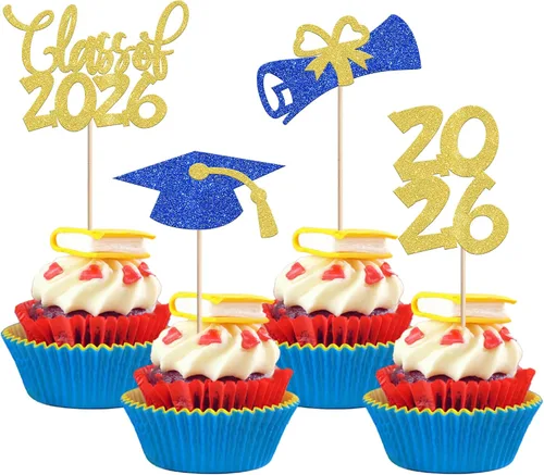 Miniatura 27 de 1 pieza de decoración para pastel de clase 2025 con purpurina, tapa de graduación 2025, decoración de pastel de felicitaciones para 2025, decoración