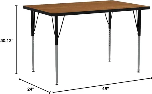 Miniatura 2 de Flash Furniture Mesa de actividades laminada térmica rectangular de roble de 24 pulgadas de ancho x 48 pulgadas de largo, patas ajustables en altura
