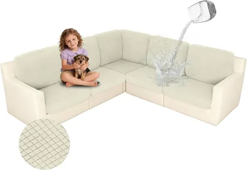 Miniatura 11 de ALIECOM Fundas 100% impermeables para sofá seccional esquinero en forma de L, fundas de cojín de jacquard elásticas para mascotas y perros