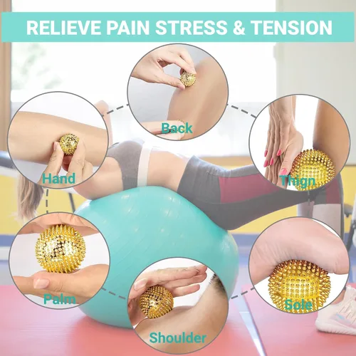 Miniatura 2 de Bola Magnética de Masaje para Manos - Bolas de Acupuntura con Púas para Adultos y Niños - Dorado 1 Par para Alivio del Dolor, Presión y Estrés