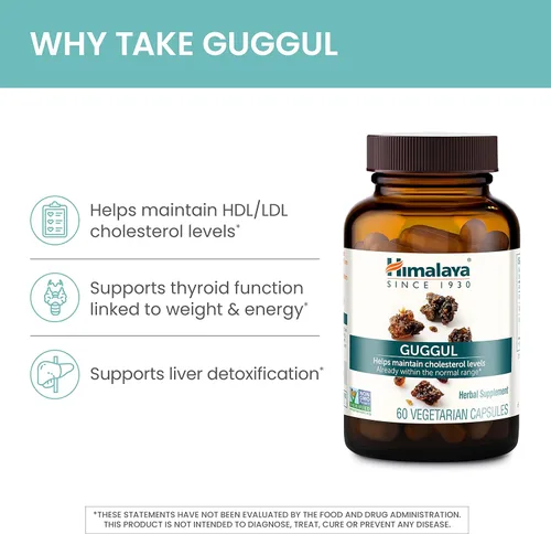 Miniatura 3 de Himalaya Guggul - Soporte hepático a base de hierbas para desintoxicación hepática, colesterol, soporte HDL y LDL, vegano, sin OMG, sin gluten, 720