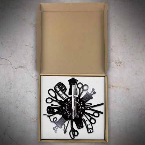 Miniatura 7 de Reloj de pared de costura, máquina de coser de 12 pulgadas, diseño de disco de vinilo, reloj de pared silencioso de cuarzo sin tictac, vintage, Sin