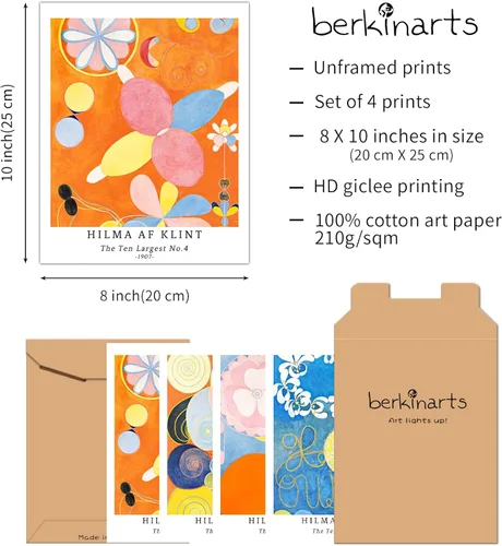 Miniatura 2 de Berkin Arts Juego de 4 impresiones artísticas sin marco, arte giclée de 8 x 10 pulgadas, arte geométrico abstracto, decoración de oficina, estética