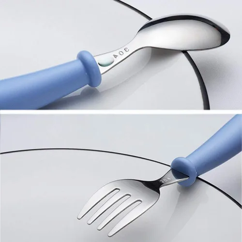 Miniatura 6 de 4 utensilios para niños pequeños, tenedores y cucharas para niños, utensilios de acero inoxidable para bebés, juego de cubiertos para bebé con caja