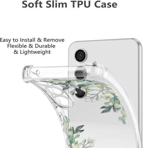 Miniatura 4 de RALEAVO Funda floral para Samsung Galaxy A15 4G/5G, diseño de hojas transparentes, delgada, bonita funda protectora para niñas y mujeres, funda