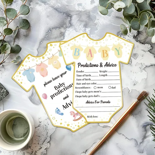 Miniatura 4 de CUTHOLLOW Blue and Bow - 50 tarjetas de predicción para bebés, consejos y deseos para los futuros padres, juegos de baby shower, predicción de bebé