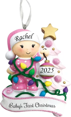 Adorno de la primera Navidad del bebé 2025 – Árbol decorativo para niña – Recuerdo personalizado de vacaciones – Adorno personalizado de mi primera