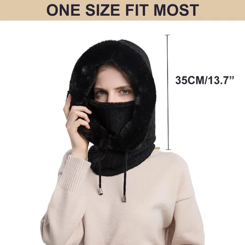 Miniatura 45 de HUAMULAN Gorro de invierno de una pieza para mujer, pasamontañas de forro polar, pasamontañas, máscara facial, bufanda, orejeras, esquí, nieve