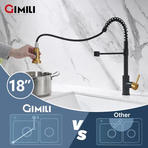 Miniatura 3 de GIMILI - Grifo de cocina con rociador desplegable de un solo orificio, grifo de fregadero de acero inoxidable, adecuado para granjas, RV