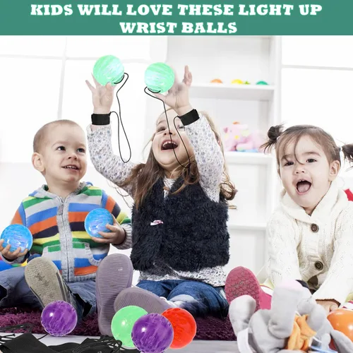 Miniatura 7 de Jerify 24 bolas inflables iluminadas, bolas de órbita de colores brillantes, suministros intermitentes redondos con LED, con pulsera intermitente
