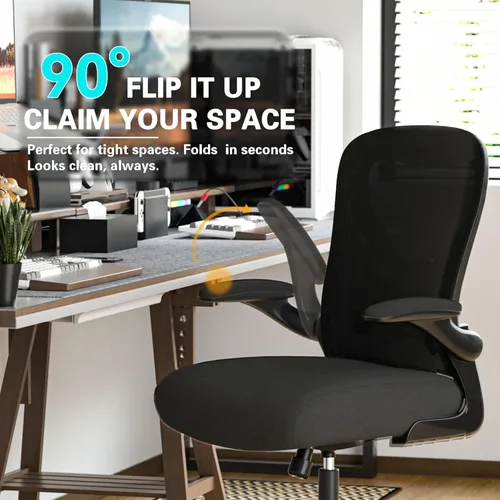 Miniatura 5 de Silla de escritorio de oficina con soporte lumbar ergonómico, cojín de asiento extragrueso, brazos abatibles, respaldo de malla transpirable, silla