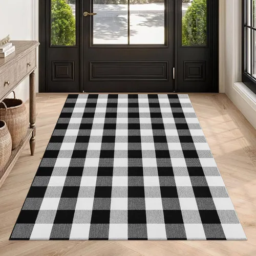 Miniatura 41 de Alfombra Buffalo Plaid Pequeña a Cuadros 2x3 Pies (61x91 cm) Naranja y Negro, Tapete para Puerta Delantera, Navidad Halloween Acción de Gracias