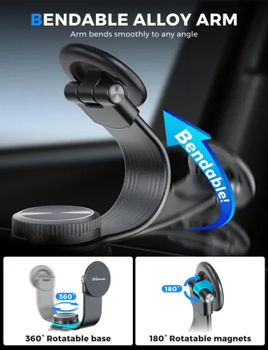 Miniatura 5 de eSamcore Magsafe - Soporte magnético para teléfono con brazo de aleación flexible para salpicadero de automóvil y parabrisas con ventosa para iPhone