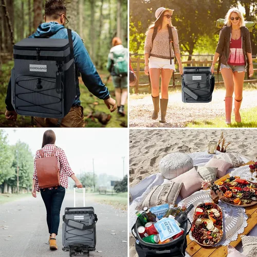 Miniatura 8 de Odoland Bolsa enfriadora con ruedas y asa para 48 latas con ruedas y asa, hielera aislada plegable para playa, camping y portón trasero, enfriador