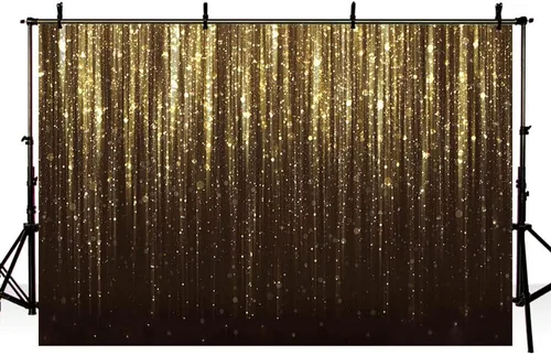 Miniatura 3 de MEHOFOND Telón de fondo negro y dorado de 7 x 5 pies para decoración de fiesta de cumpleaños de adultos y niños, pancarta de lentejuelas doradas
