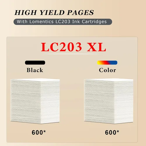 Miniatura 3 de Cartuchos de tinta LC203 LC201 XL (1 negro, 1 cian, 1 magenta, 1 amarillo, 4 unidades) – Repuesto compatible con Loet para impresora Brother LC203XL
