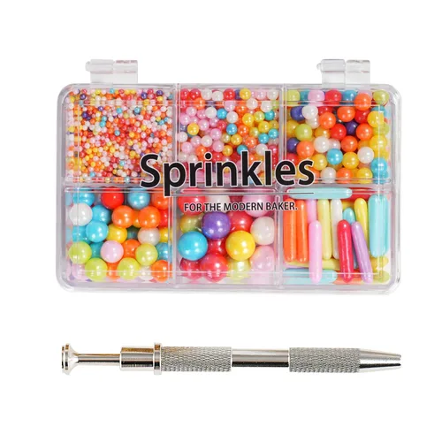 Miniatura 9 de Kasvan Gránulos de azúcar dorados y plateados, perlas de caramelo comestibles con bolígrafo espolvoreador de 4 garras, 8.32 onzas, paquete de caja