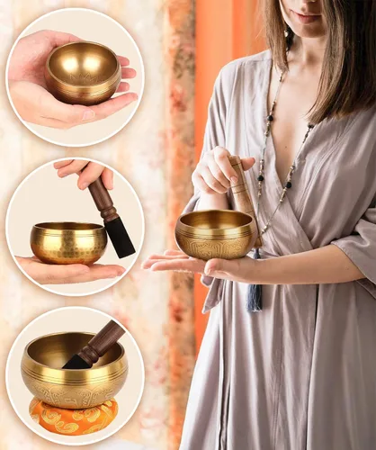 Miniatura 6 de Relaehih Juego de cuencos tibetanos martillados a mano en Nepal para meditación, yoga, chakra, accesorios de meditación, herramienta de alivio