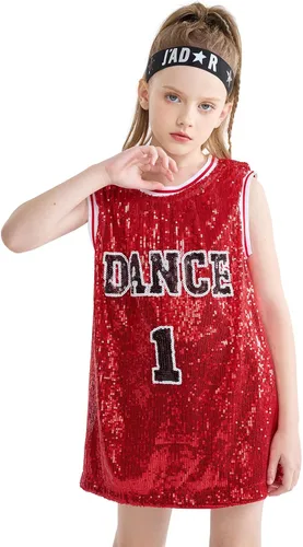 LOLANTA Ropa de baile Hip Hop para niñas, vestido de lentejuelas para niños, camiseta larga sin mangas de jazz para animadoras