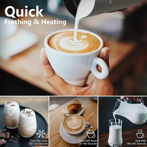 Miniatura 3 de BIZEWO Espumador de leche eléctrico, vaporizador de leche caliente y fría, calentador de leche automático 4 en 1 de acero inoxidable con pantalla