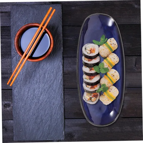 Miniatura 7 de DOITOOL Plato rectangular azul plato de cerámica para sushi bandeja de pescado plato de aperitivos plato de fruta Plato azul marino