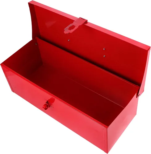 Miniatura 2 de YARNOW Caja de herramientas de hoja de hierro rojo con cerradura, caja de herramientas portátil de metal de 15 x 6.3 x 5.1 pulgadas