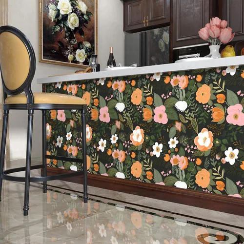 Miniatura 4 de Danodoi Papel tapiz floral amarillo para despegar y pegar, papel tapiz de vinilo para pegar y despegar, papel adhesivo colorido para armarios, papel