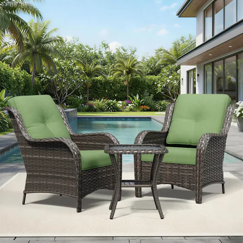 Joyside Juego de sillas de mimbre para patio, juego de 3 piezas de mimbre para exteriores con 2 sillas reposabrazos y 1 mesa auxiliar para terraza,