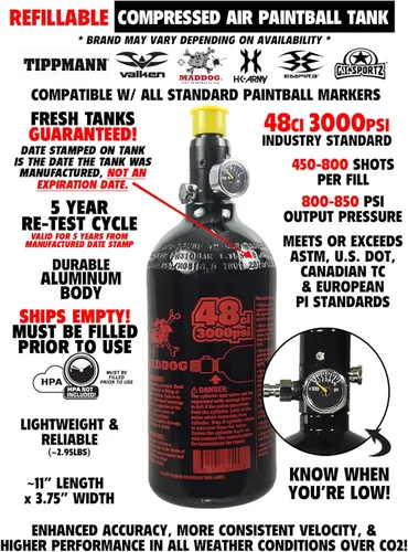 Miniatura 4 de Maddog Empire Mini GS Marcador de Pistola de Paintball Electrónico Completamente Automático con Tanque de Paintball HPA 48/3000, Cargador Polvo