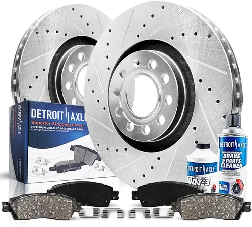 Detroit Axle - Kit de freno delantero para Volkswagen Jetta Golf EOS Audi A3 Quattro rotores de freno perforados y ranurados, pastillas de freno de