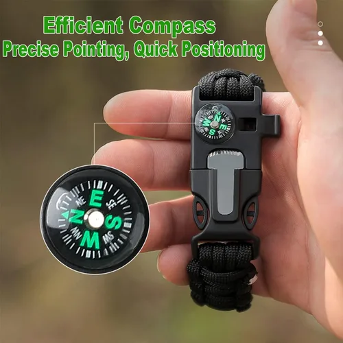 Miniatura 2 de Pulseras Oadnfa, pulseras de supervivencia para hombres, kit de equipo táctico de paracord de 5 en 1 para acampar, con cuerda de paracaídas Negro