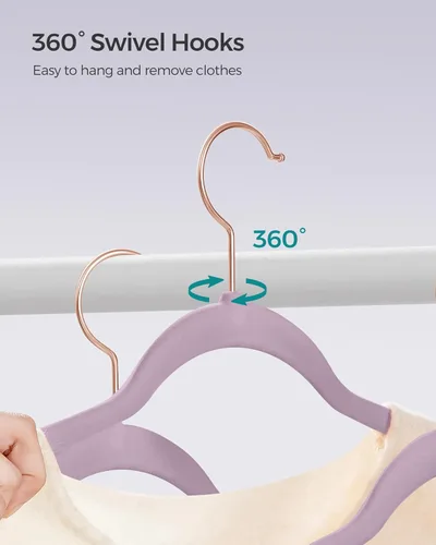 Miniatura 6 de SONGMICS - Perchas de terciopelo delgadas, perchas antideslizantes para ropa con ganchos giratorios de oro rosa, ahorro de espacio, para armario