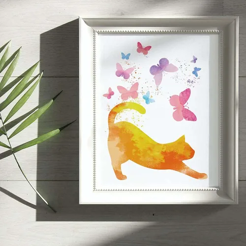 Miniatura 3 de Póster artístico de pared de acuarela con diseño de mariposas coloridas, regalos para amantes de los gatos, pintura para habitación de niñas, póster