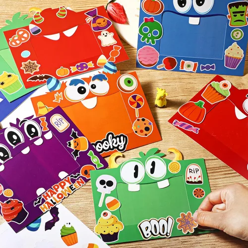 Miniatura 4 de Funrous 24 piezas de marcos de fotos kits de manualidades de papel de Halloween tema de dibujos animados marco de fotos DIY kits de manualidades