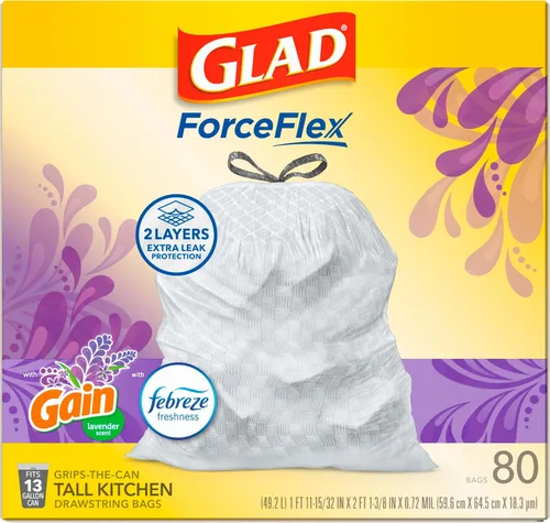 Miniatura 10 de Bolsas de basura Glad ForceFlex para cocina altas, 13 galones, aroma a lavanda, 80 unidades (paquete puede variar) (paquete de 3)