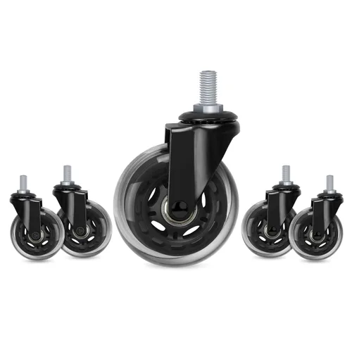 Miniatura 8 de Hirate Paquete de 5 ruedas para sillas de oficina con vástago roscado de 3/8 pulgadas a 16UNC (unidad inglesa), sillas de juego de vástago giratorio