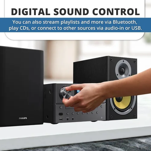 Miniatura 9 de Sistema estéreo Bluetooth y WiFi Philips para el hogar con reproductor de CD, Spotify, radio por Internet, radio FM, reproducción de MP3, agudos
