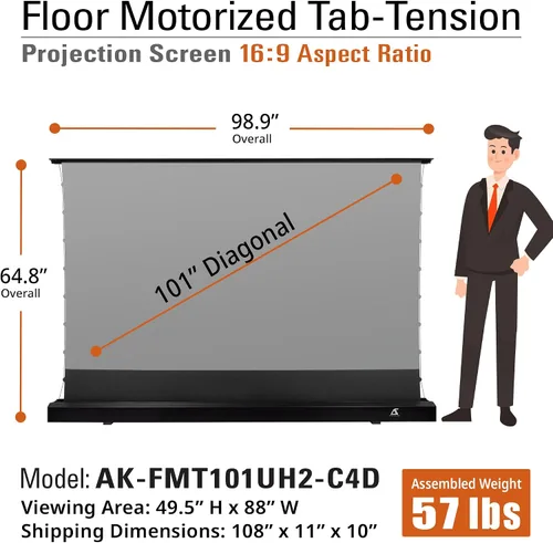 Miniatura 5 de Akia Screens AK-FMT101UH2-C4D-X - Pantalla de proyector de suelo de 101 pulgadas motorizada con control remoto, pantalla de proyector ALR que