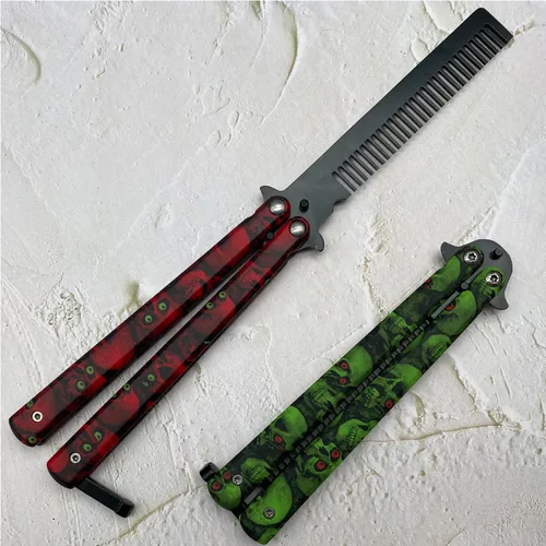 Miniatura 7 de Peine de entrenamiento de práctica diseñado con cuchillo de mariposa, peine de entrenamiento portátil, fácil de practicar volteo (verde)