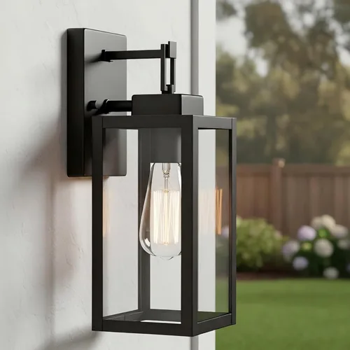Faymart iluminación Apliques de pared de 30 cm Negros - Luz de pared exterior de 30 cm, Aplique de exterior de acero y vidrio para porche, Linterna
