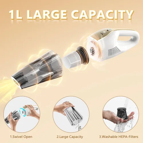 Miniatura 6 de Aspiradora de mano inalámbrica, 16000 Pa 160 W, aspiradora de coche con pantalla LED, potente aspiradora de mano de 30 minutos, portátil
